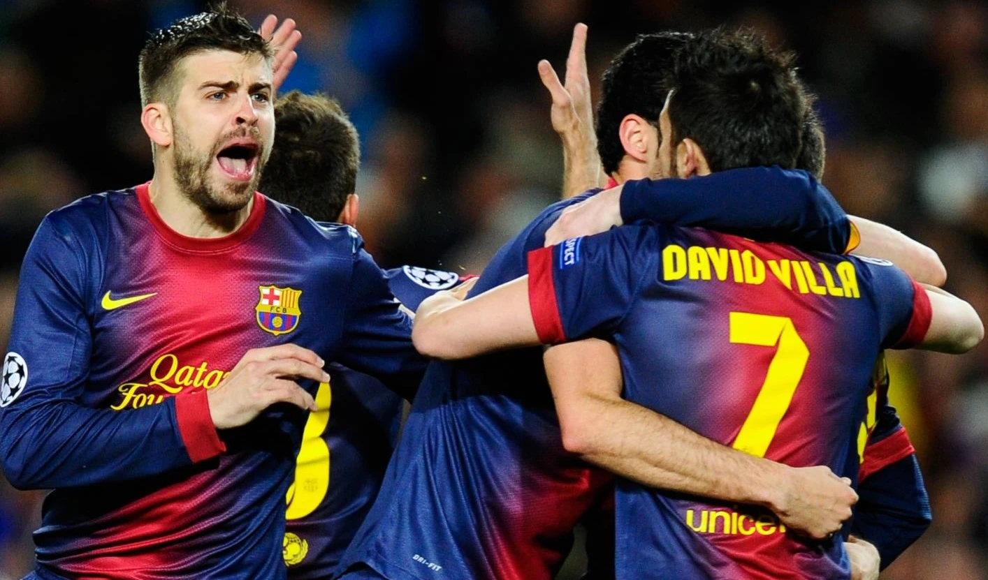 من إحتفالات لاعبي برشلونة بعد الفوز على ميلان من إحتفالات لاعبي برشلونة بعد الفوز على ميلان