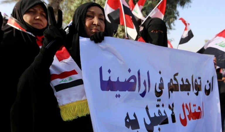 من اعتصام عراقي رافض للوجود التركي في العراق (أ ف ب) من اعتصام عراقي رافض للوجود التركي في العراق (أ ف ب)