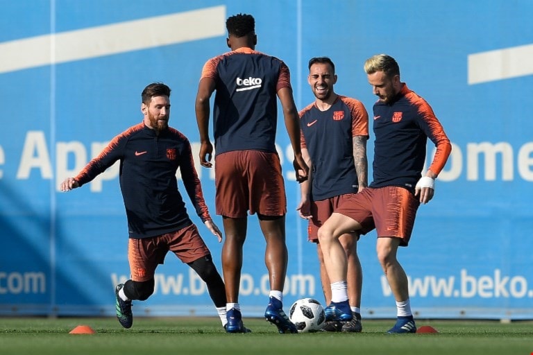 من تدريبات برشلونة (أ ف ب) من تدريبات برشلونة (أ ف ب)