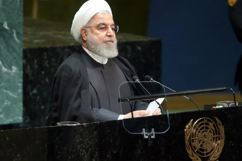 الرئيس الإيراني يعرض مبادرة هرمز للسلام أمام الأمم المتحدة في 25 أيلول/سبتمبر الماضي (أ/ف/ب). الرئيس الإيراني يعرض مبادرة هرمز للسلام أمام الأمم المتحدة في 25 أيلول/سبتمبر الماضي (أ/ف/ب).