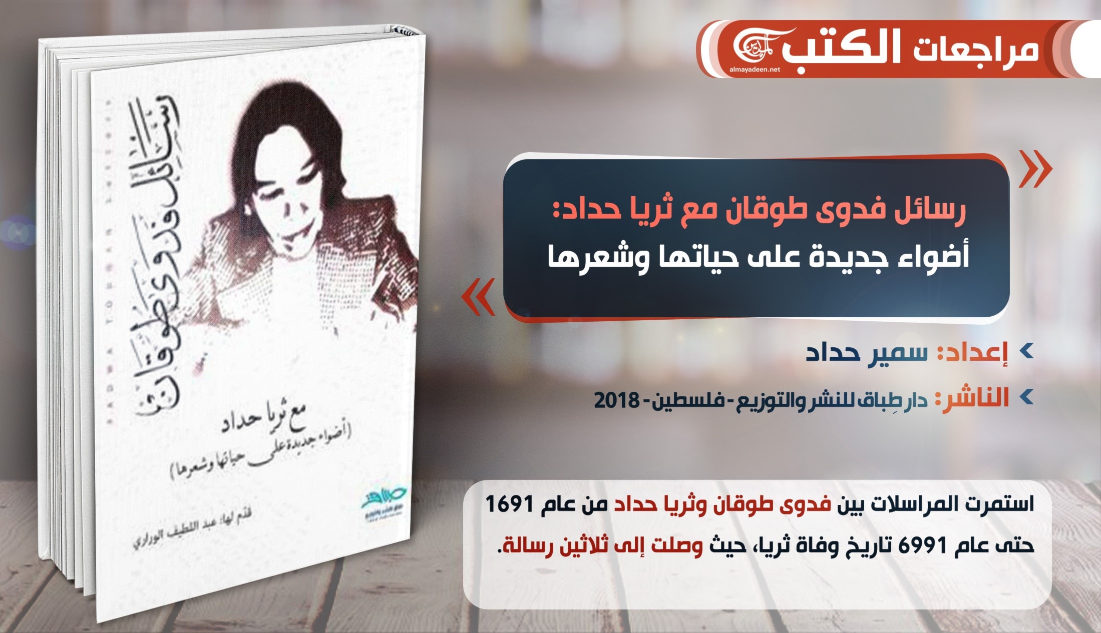 «رسائل فدوى طوقان مع ثريا حداد: أضواء جديدة على حياتها وشعرها» «رسائل فدوى طوقان مع ثريا حداد: أضواء جديدة على حياتها وشعرها»